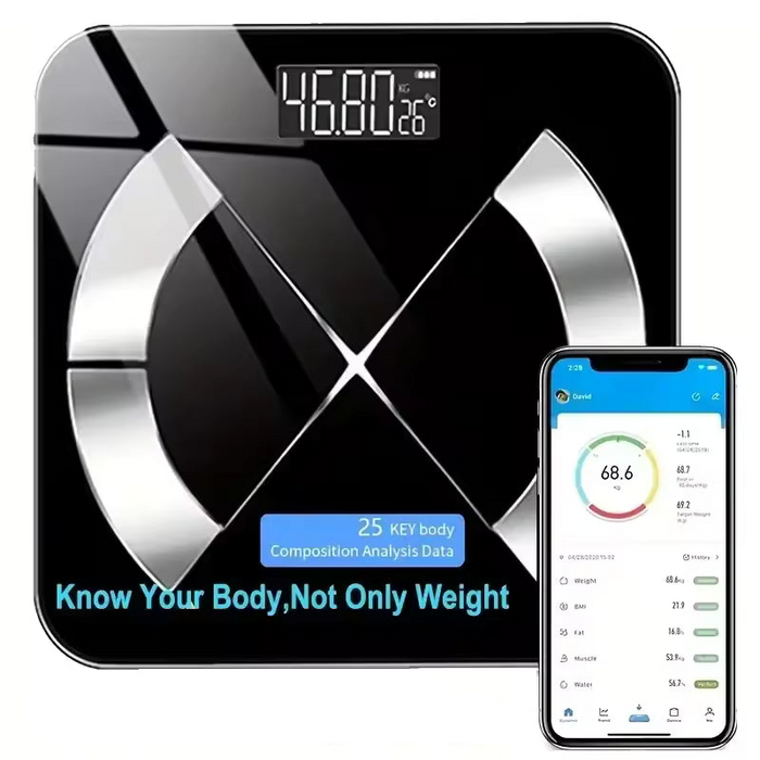 Bilancia intelligente Bluetooth per la percentuale di grasso corporeo, nera