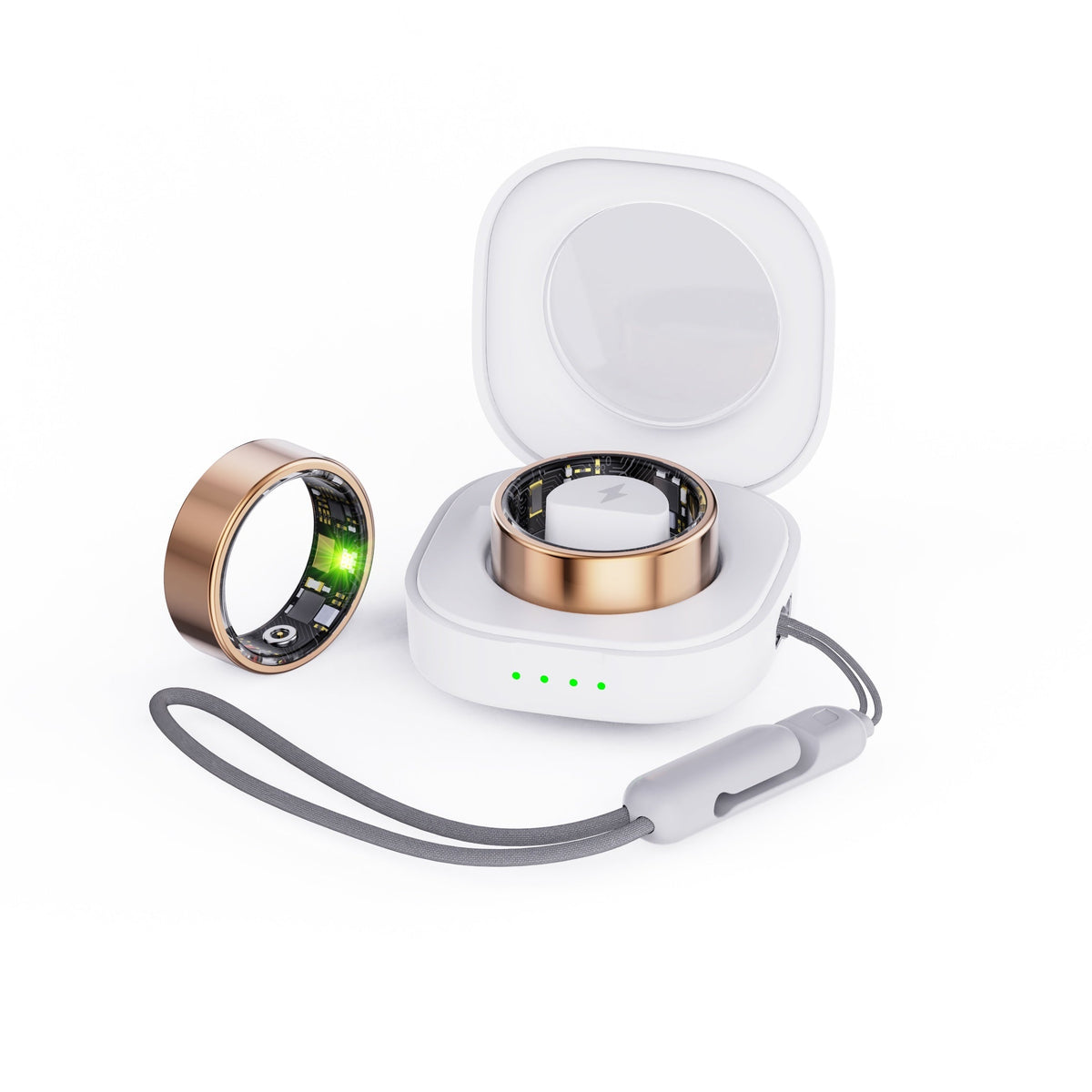Anello intelligente per l'attività fisica con custodia di ricarica, dorato