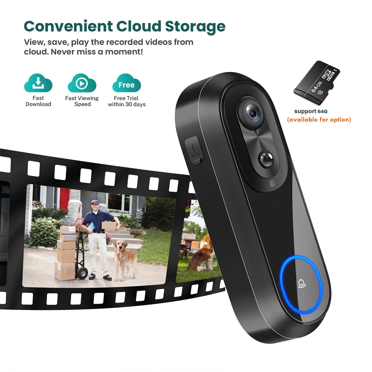Videocitofono con telecamera intelligente Wi-Fi 1080p