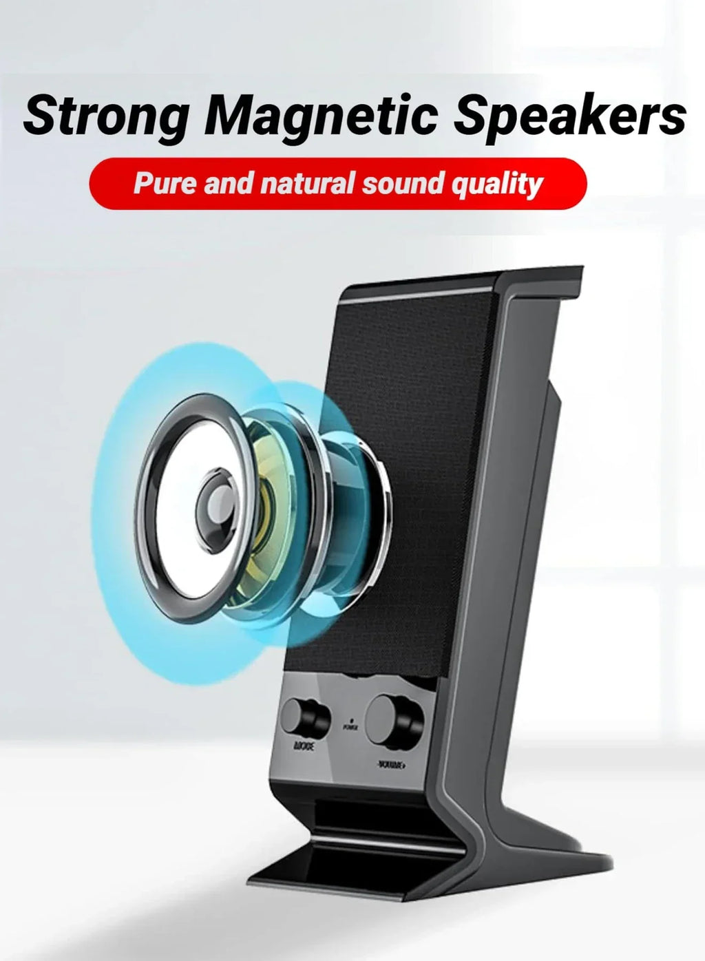 Enceintes USB compactes pour ordinateur portable avec réglage du volume, noires