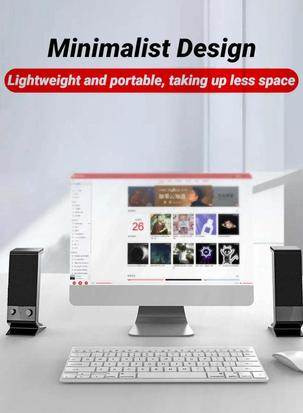 Enceintes USB compactes pour ordinateur portable avec réglage du volume, noires