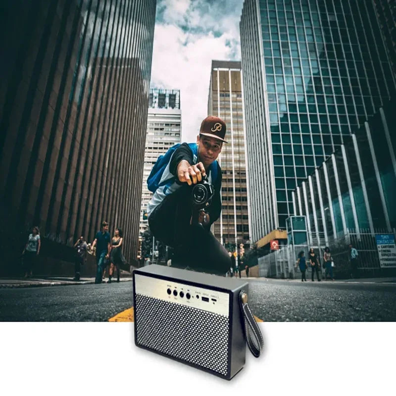 Mini-enceinte Bluetooth portable au fini rétro, noire