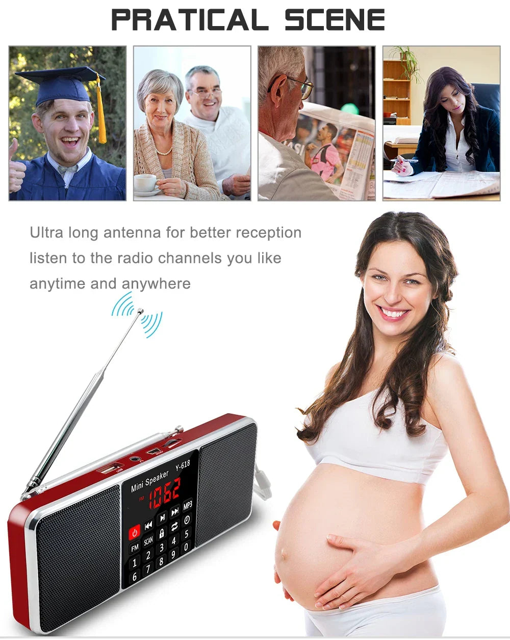 Ricevitore radio FM digitale stereo, rosso