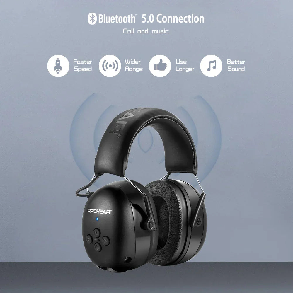 Cuffie protettive elettroniche Bluetooth per la protezione dell'udito, nere