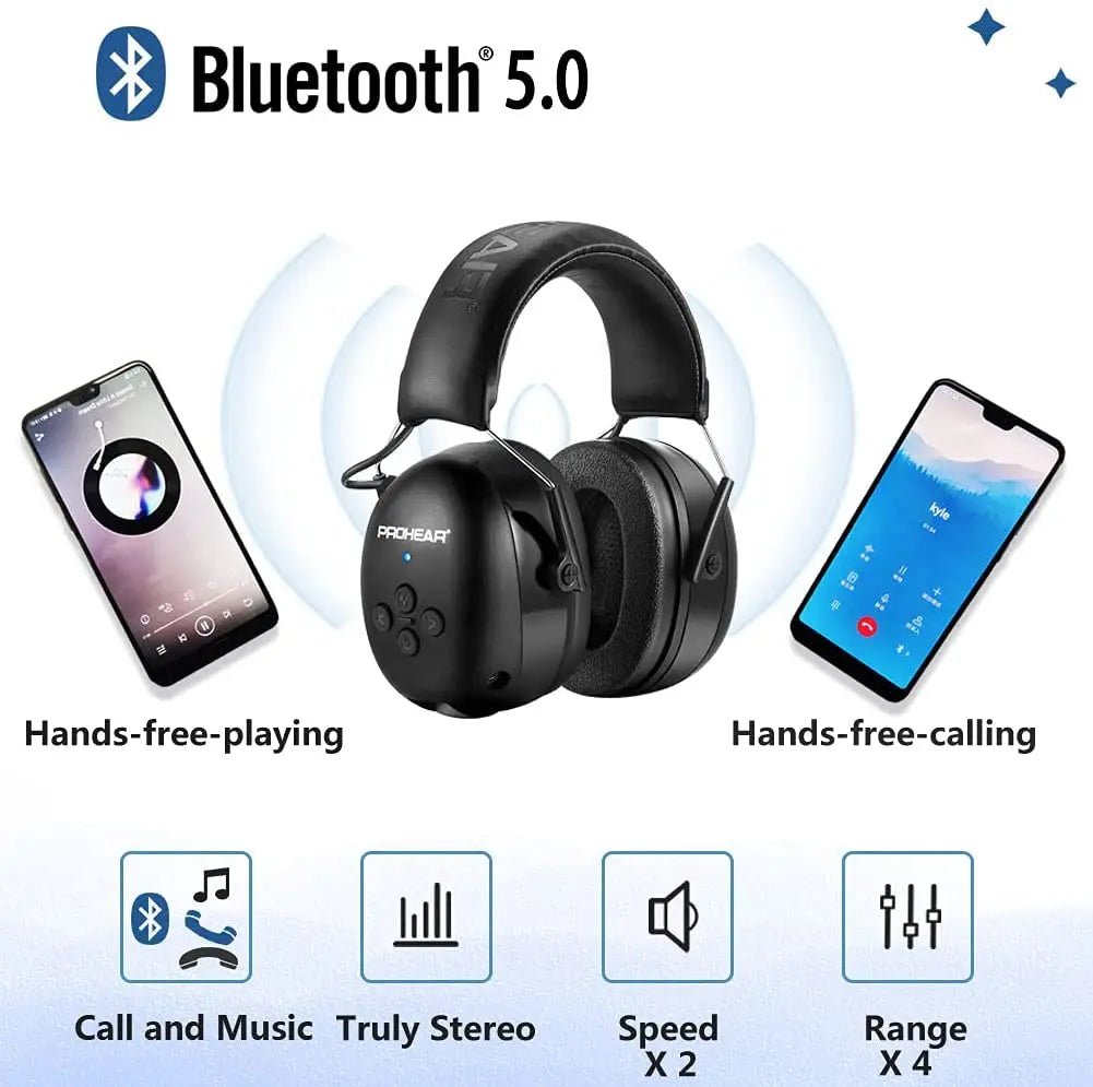 Cuffie protettive elettroniche Bluetooth per la protezione dell'udito, nere