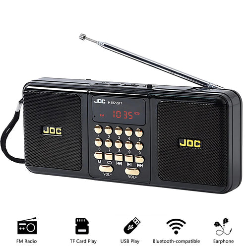 Black portable Bluetooth speaker with FM radio