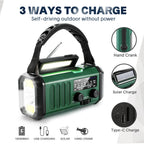 Green 10,000 mAh solar hand-crank emergency radio