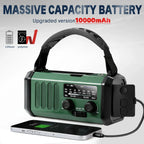 Green 10,000 mAh solar hand-crank emergency radio