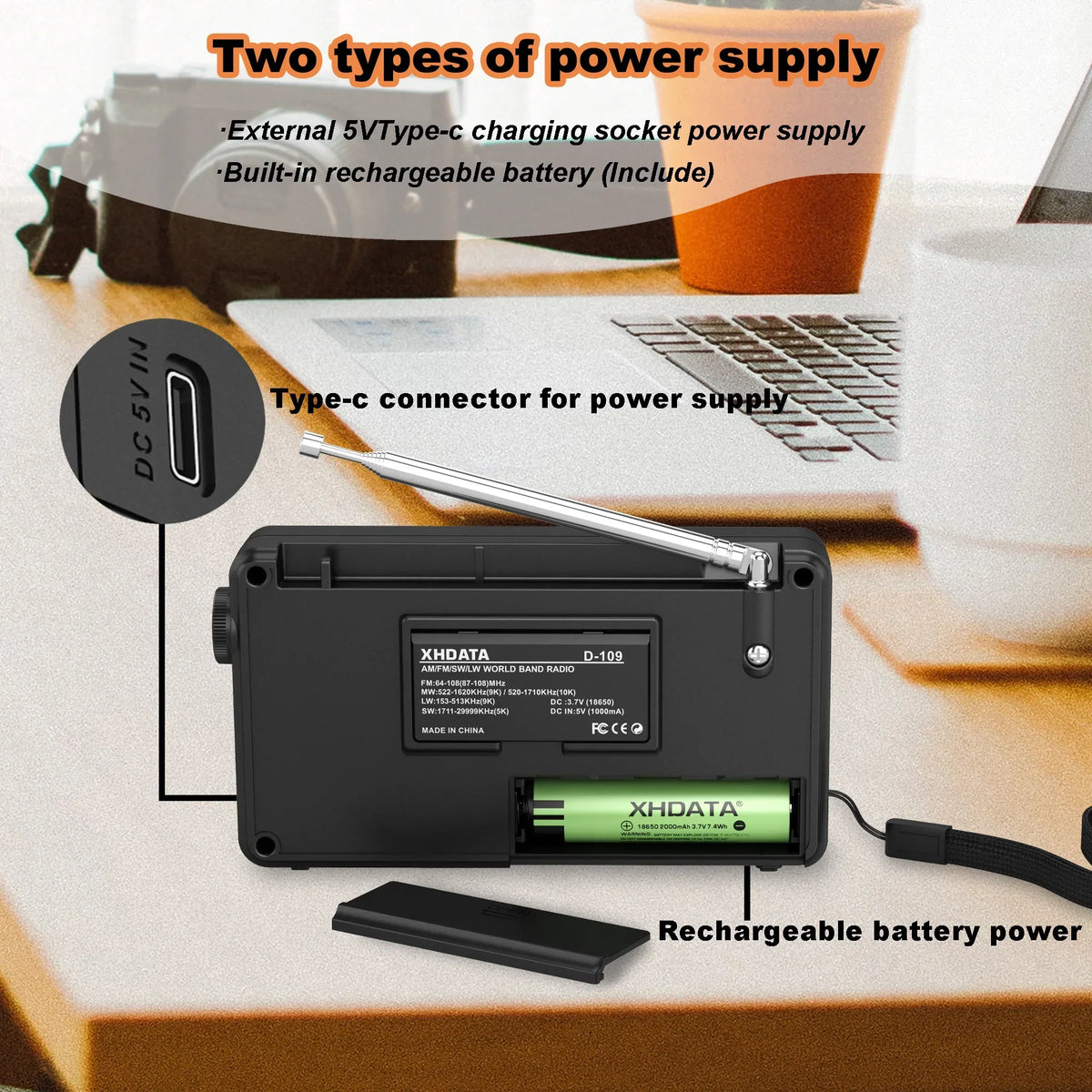 Radio digitale stereo portatile, nera