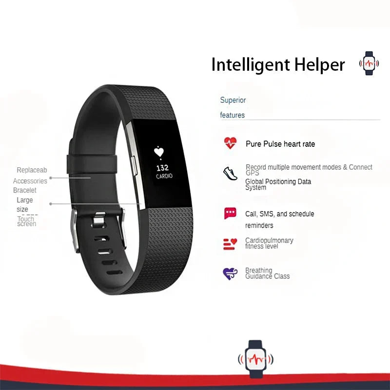 Bracciale intelligente per l'attività fisica con cardiofrequenzimetro, nero