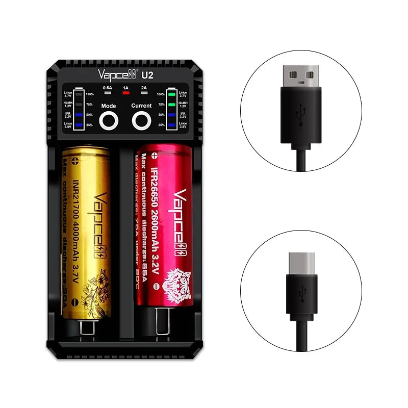 Minicaricabatterie USB intelligente Vapcell U2 da 2 A