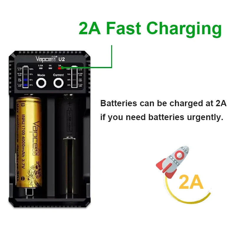 Minicaricabatterie USB intelligente Vapcell U2 da 2 A