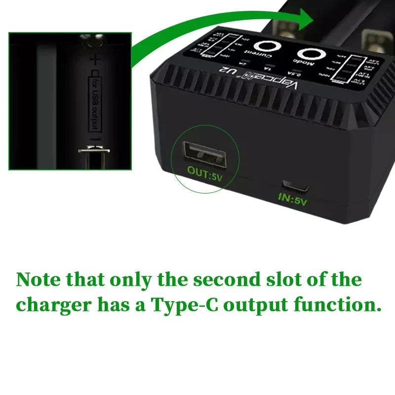 Minicaricabatterie USB intelligente Vapcell U2 da 2 A