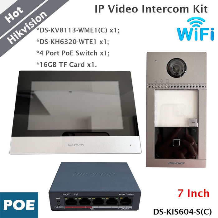 Kit videocitofono IP Wi-Fi Hikvision con monitor da 7 pollici DS-KIS604-S(C)