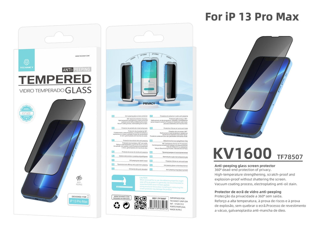 Protetor de ecrã premium para smartphone Techancy, protetor de privacidade, KV1600, compatível com iPhone 13 Pro Max-2