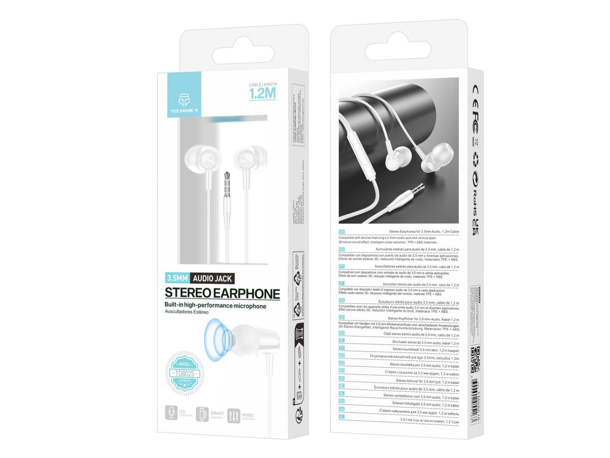 Écouteurs filaires Techancy TD8025 de 3,5 mm avec commande intégrée