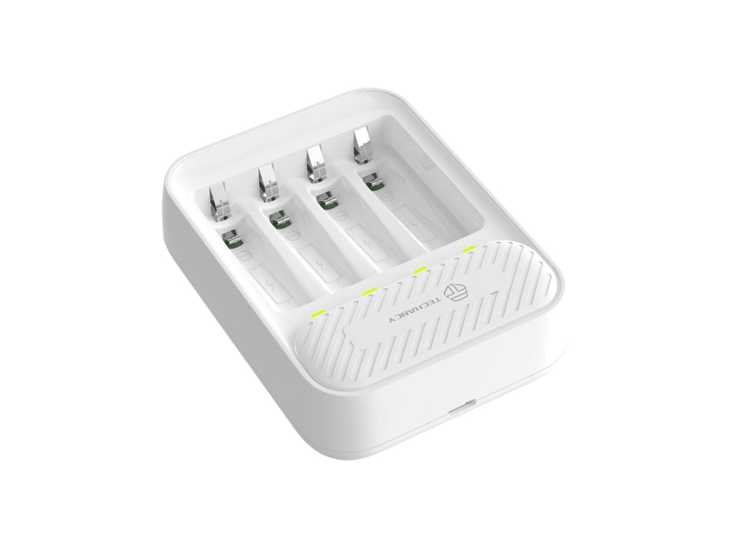 White Techancy MM5420 4-slot AA/AAA 1.2 V Ni-MH battery charger with LEDs