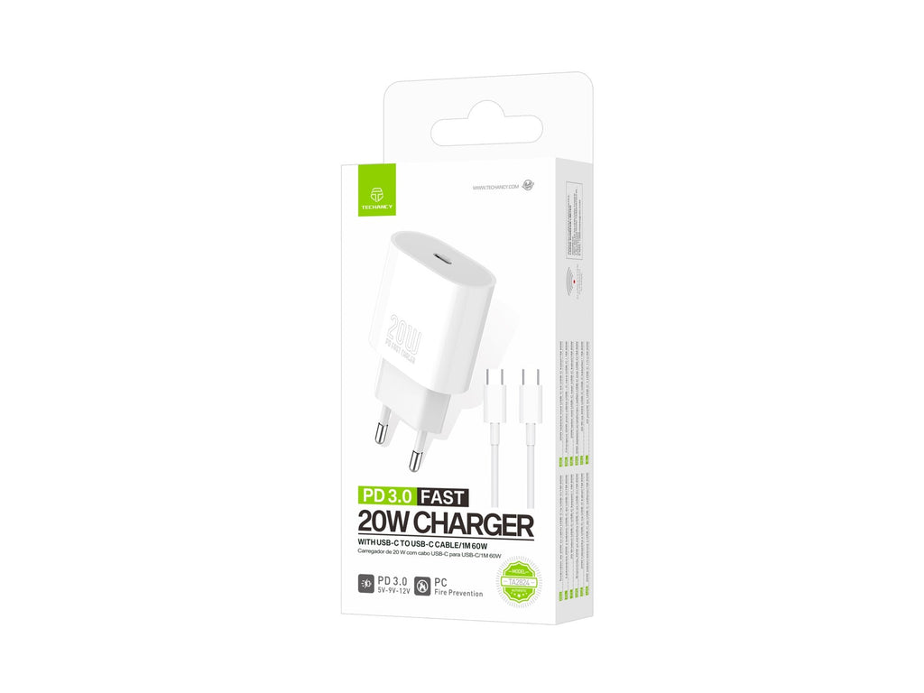 Chargeur USB-C Techancy TA2824 PD 3.0 de 20 W avec câble USB-C