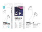 White Techancy TD8022 wired 3.5 mm earphones with microphone